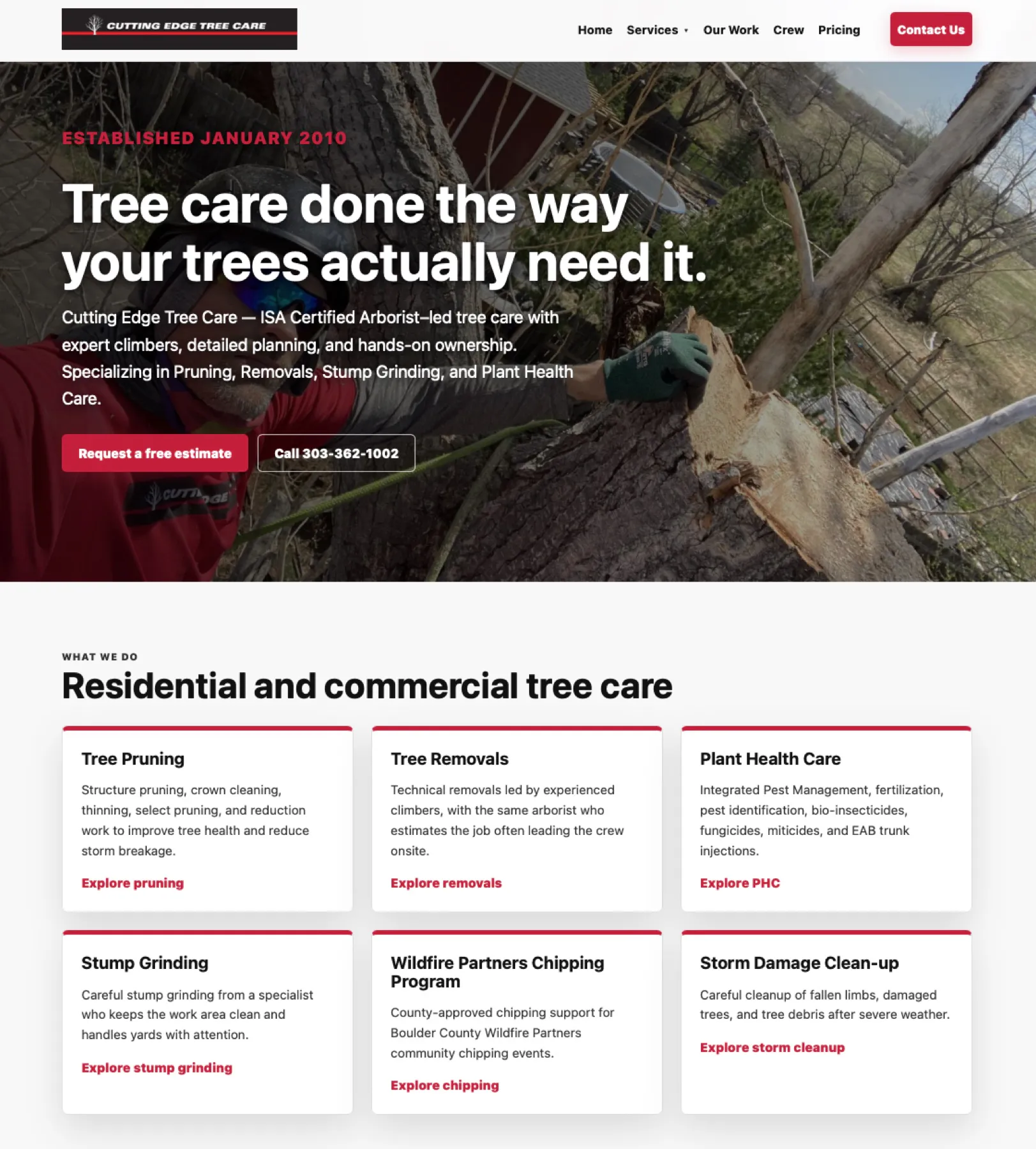 Full Cutting Edge Tree Care homepage screenshot